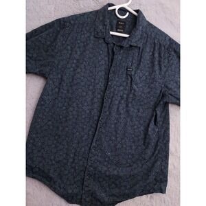 RVCA Shirt Mens Large Slim Fit Blue Green Geometric Casual Beach Surfer Skater